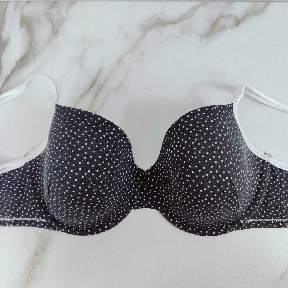 Cacique Black White Polkadot Lined Underwire Bra, Sz 42DDD